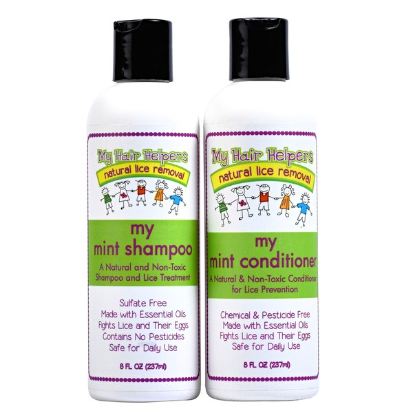Lice Prevention Shampoo and Conditioner that Kills Lice and Eggs for Kids I Peppermint Essential Oil I Use Daily I Works on 1-2 Children | 8 Ounces Each