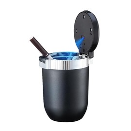 Car Ashtray with Lid Smell Proof, Detachable Stainless Smokeless Ash Tray with LED Blue Light, Portable Mini Car Trash Can, Windproof Auto Ashtray Cup Holder for Car Home Outdoor Travel (Silver)
