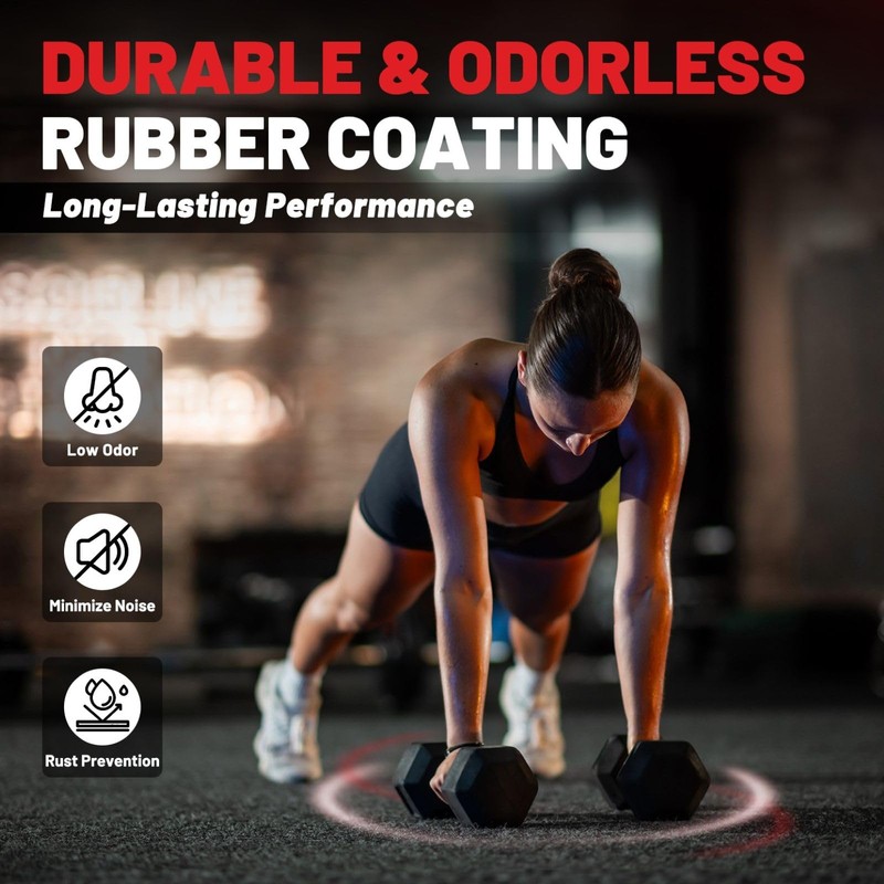 PAPABABE Hex Dumbbell Set, Weight Dumbbells Set of 2, Rubber