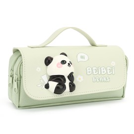 Cute Pencil Case for Girls, Portable Pencil Pouch Organizer for School Kids Elementary (Panda Green)