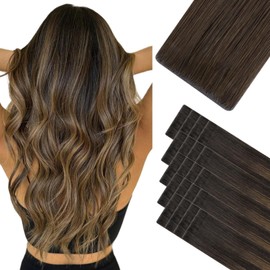 HOTBANANA Invisi Edge Tape in Hair Extensions Human Hair, 20inch 50g 20pcs Balayage Dark Brown Mixed Chestnut Brown Invisible Tape in Extensions Straight Seamless Real Remy Hair Injected