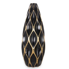 ZJMTOCYU Elegant Black Ceramic Vase with Gold Accents for Home Decor, Stylish Decorative Design, Indoor Use