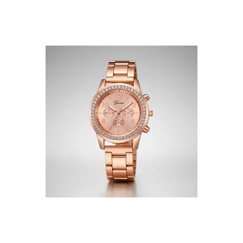 Set Regalo Mujer Reloj Collar Anillo Aretes Oro Rosa Rose