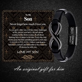 VGWON To My Son Bracelet from Mom Son Gifts from Mom Stocking Stuffers for Teens Infinity Knot Leather Bracelet Christmas Birthday Gifts for Son