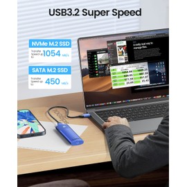 ORICO M.2 NVMe SATA SSD Enclosure Adapter Tool-Free, USB C 3.2 Gen 2 10Gbps NVMe, 5Gbps NGFF SATA PCIe M-Key(B+M Key) 2230/2242/2260/2280, Aluminum External M2 Case Support UASP Trim- PWEM2-BL