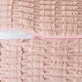 MIULEE Pink Corduroy Decorative Throw Pillow Covers Pack of 2 Soft Striped Pillows Pillowcases with Broad Edge Modern Boho Home Decor for Couch Sofa Bed 20x20 Inch