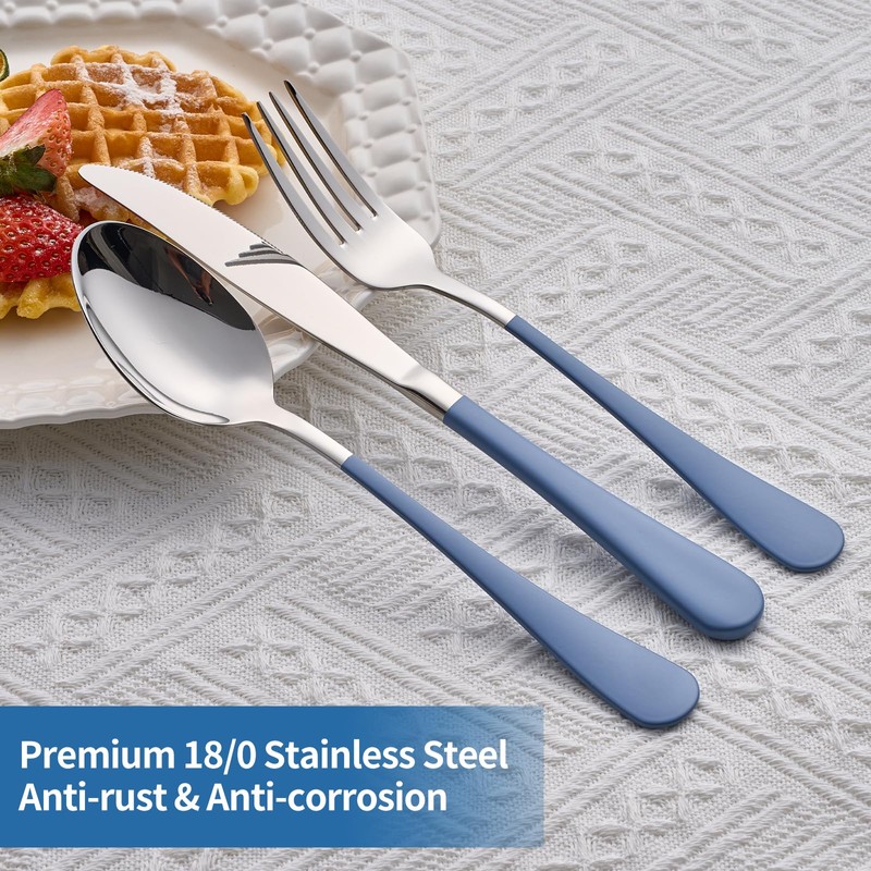 Moxinox 20-Piece Grey Blue Silverware Set, 18/0 Stainless Steel Grey