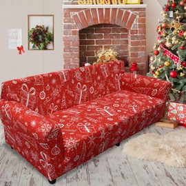 Drucon Christmas Sofa Cover Christmas Tree Snowfake Couch Cover Christmas Theme Red Sofa Slipcover for Living Room(2 Seater/Loveseat)