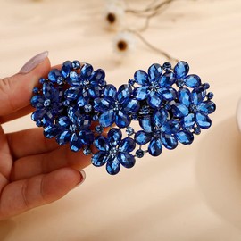 Jumwrit Rhinestone Hair Barrette Vintage Flower Hair Clip Shiny Love Heart Hairpin No Slip Ponytail Holder Slide Clip French Decorative Hair Accessories Bride Wedding Hair Jewelry for Women Girl(Blue)