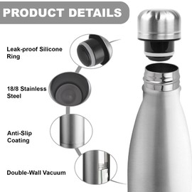 Stainless Steel Drinking Bottle, 500 ml, BPA-Free, Insulated Flask, Double-Walled, Leak-Proof Insulated Flask, with Screw Cap, Water Bottle for Children, 500 ml, for School, Camping, Travel