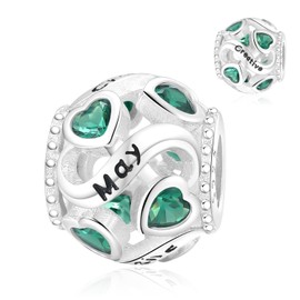 Symretie 925 Sterling Silver Birthstone Charms Pendant - Month Stone Heart Beads Charm for Women Birthday Gift, Sterling Silver