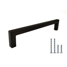 French Furniture Fittings Matt Black Kitchen Cabinet D Pull Handles - Set of 6, Handles for Cupboard Doors and Drawers Available in cc (128 mm Between fixings)