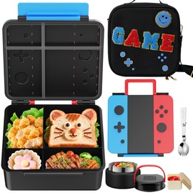 Zenvory Bento Box for Kids Adult, BPA Free & Leakproof Toddler Lunch Box with 9oz Insulated Thermos Food Jar, Utensils & Sauce Jar, Dishwasher Safe 4 or 5 Compartment Container for School Girl Boy