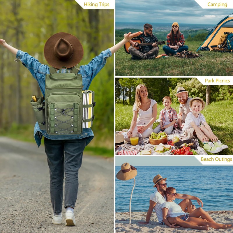 Hap Tim Picnic Basket Backpack for 4 Person with Blanket,
