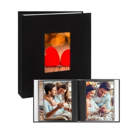 7x5 Photo Album 72 Pockets, Linen Cover 5x7 Photo Album Book Holds 72 Photos with Front Window, Small Photo Album 7x5 Acid Free Pages for 5x7 Baby Wedding Family Pictures, Artwork (Black)