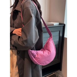 YIKOEE Crescent Bag for Women Men Small Sling Crossbody Bag with Half Moon Shape (Pink)