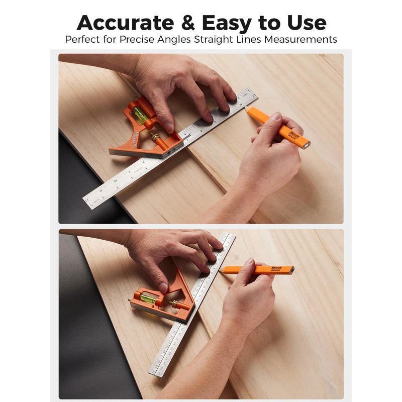Mecurate 7-Inch Rafter Square and 12-Inch Combination Square Set, Precise