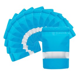4CP 100 Pcs Zipper Smell Proof Bags with Window, Stand Up Foil Pouches for Food Selfsealing Storage, Reusable Bag for Packaging Small Business, Cookies, Nunt, Candy (Blue, 5.5x7.9 Inch)
