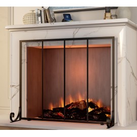 Fire Beauty Flat Panel Fireplace Screen Spark Guard Wrought Metal Gate Cover for Home, Decorative Mesh Fire Place Safety Fence,Baby Safe Spark Guard Protector