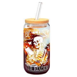 ACLZDXWZ Book Lovers Gifts Idea, Librarian Appreciation Gifts Book Club Gifts for Readers, Book Themed Gifts for Readers, Bookish, Bookaholics, Bookworm, 16oz Drinking Glass Cups with Lids Straws