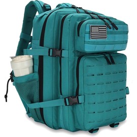 Sparklekle Military Tactical Backpack 45L 3 Day Assault Pack Waterproof Molle Hiking Rucksack for Men&Women (Red) large military - Color: Lakeblue