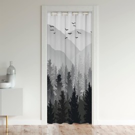 Mountain Door Curtain for Doorway Privacy, Wild Nature Tree Closet Door Cover Curtain for Bedroom Living Room, Gray Natural Insulated Thermal Curtain, Room Divider Curtain Cover 42x80 Inch 1 Panel