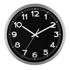 Plumeet Wall Clock, 12 Inch Battery Operated Wall Clock with Silver Aluminum Frame, Non Ticking Silent Metal Wall Clocks Decorative Kitchen Living Room Bedroom, Black