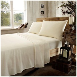 GC GAVENO CAVAILIA Easy Care Flannel Plain Dyed Duvet Cover, Super Soft, Comfy & Warm Flat Bedsheets, Cotton, Cream-Fitted Sheet, Double Fitted Sheet