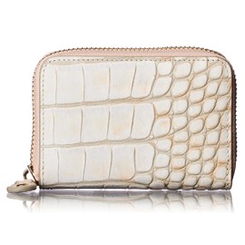 [VOICE] Italian Cowhide Leather Round Zipper Chabara Card Case, WH/PK