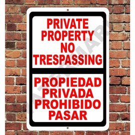 Private Property No Trespassing English Spanish Sign Metal Aluminum 8"x12" Decor Decoration