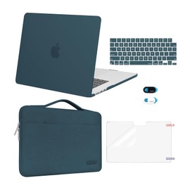MOSISO Compatible with MacBook Air 15 inch Case 2025 2024 2023 Release M3 A3114 M2 A2941 Touch ID, Plastic Hard Shell&Carrying Sleeve Bag&Keyboard Cover&Webcam Cover&Screen Protector, Teal Green