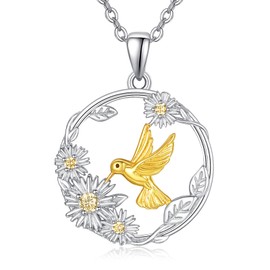 KINGWHYTE Hummingbird Necklace 925 Sterling Silver Bird Necklace with Daisy Flowers Hummingbird Pendant Necklace Animal Jewellry Birthday Christmas Gifts for Women