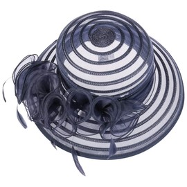 McBurn Amarna Women's Feather Striped Bell Hat Summer Winter, blue