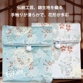 EsiFare Prayer Bag, Fashionable, Women's, Set of 2, Prayer Bead Holder, Women's, 3.5 x 4.1 inches (9 x 10.5 cm), Power Stone, Japanese Pattern, Green, Birthstone Storage Case, Bracelet, Portable