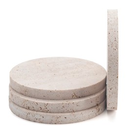 Travertine Stone Coasters for Drinks Round Set of 4 Modern Marble Coaster for Home Office