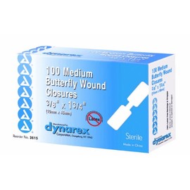 Dynarex Adhesive Bandage, Butterfly Fab, Medium, 3/8 Inches x 1 13/16 Inches Sterile, 100 Count (Pack of 3)