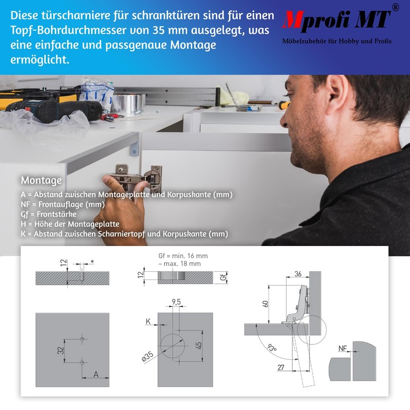 Mprofi MT Pack of 10 | Hinges for Cabinet Doors