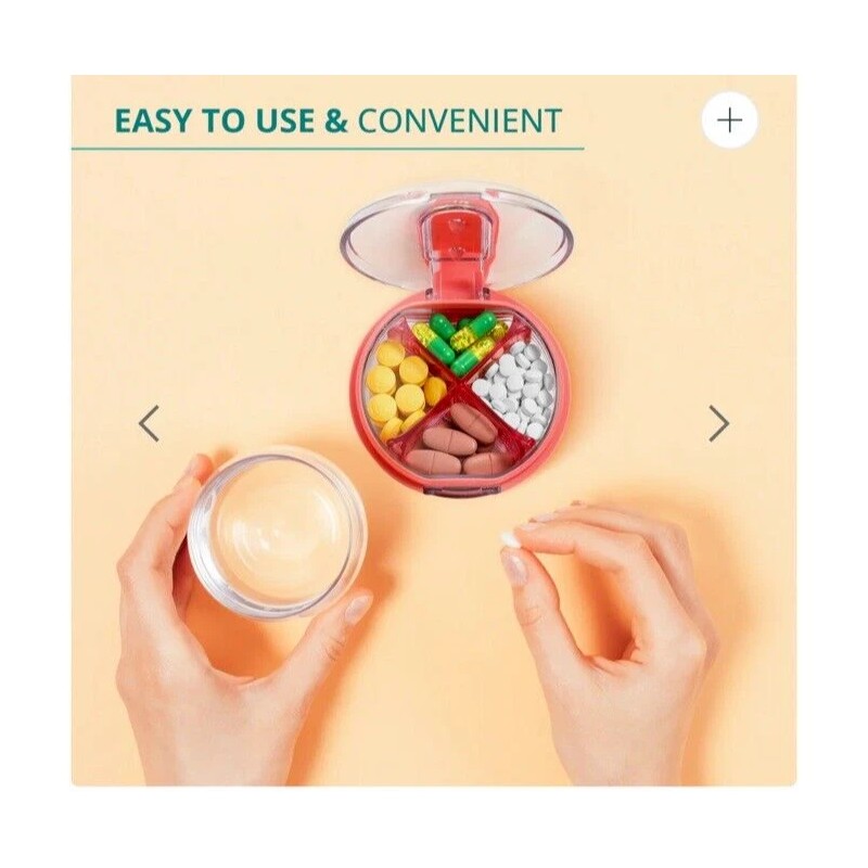 Sukuos Daily Use Round Pill Travel Organizer with 4 Compartments