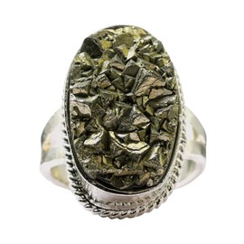 Pyrite Rings for Men Women Teen Girls - Raw Pyrite Stone Crystal Ring Birthstone Jewelry - Healing Crystal Gifts for Her, Mothers Day, Christmas Stocking Stuffers - Anillos Para Mujer