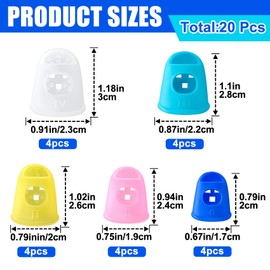 Pndeyo 20pcs Rubber Finger Tip Guard, 5 Sizes Finger Grips Protector for Sorting Paper, Rubber Fingertip Cover Cap for Sewing Carving Cutting Painting Guitar Playing- 5 Colors