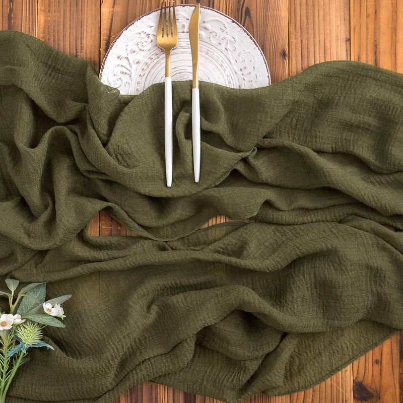 Aoksunova Muslin Wedding Table Runner, Olive Green, 4 m, Cheesecloth