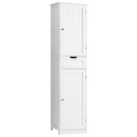 Iwell Iwell Tall Bathroom Storage Cabinet, Bathroom Cabinet with 2 Doors & 1 Drawer, Storage Cabinet with Adjustable Shelves, Linen Cabinet, Floor Cabinet for Bathroom, Living Room, Home Office, White