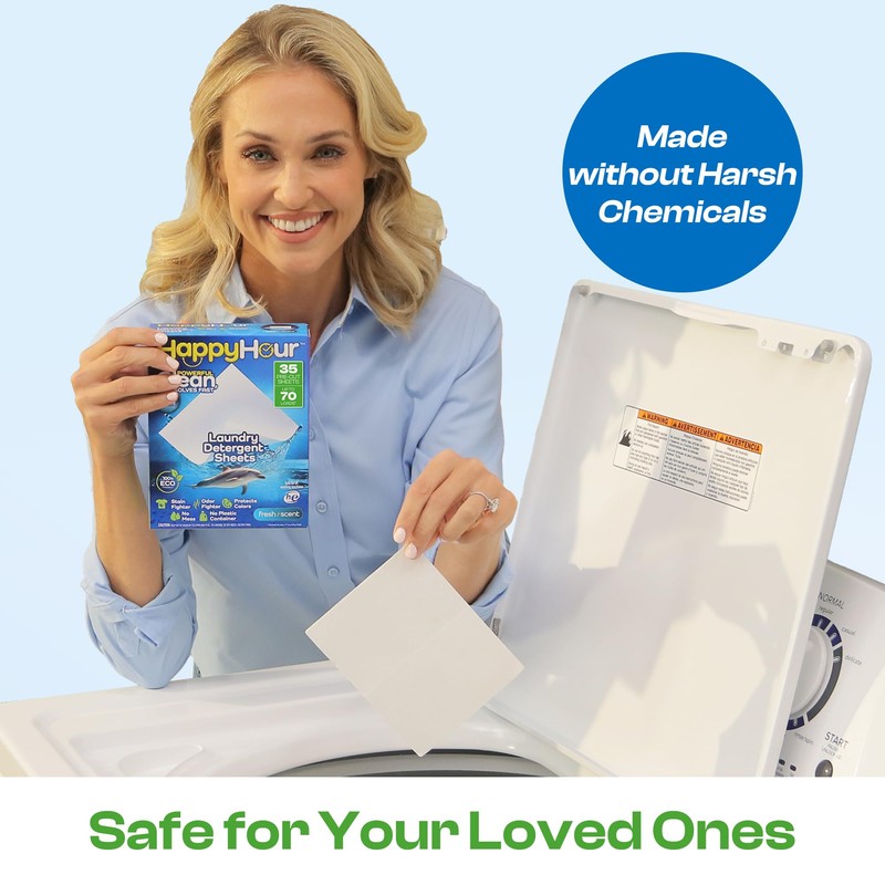 HAPPY HOUR Laundry Detergent Sheets Fresh Scent – 70 Loads,