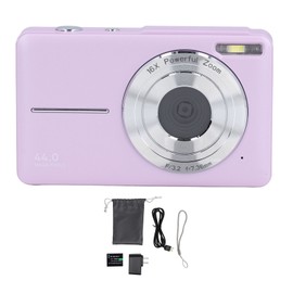 Digital Camera 44MP 1080P HD 16X Zoom Auto Focus 2.5 Inch IPS Display Anti Shake Pocket Digital Camera for Travel Life Recording Purple US Plug 100‑240V