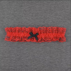 Garters with Red Lace and Black Ribbon Bow Design, Bridal Accessories Wedding Garters for Bride. Pack of 2
