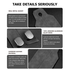 MOBIKEY Car Hooks for Headrest, Purse Hook for Car, Car Seat Hooks Purse Hanger for Car 100% Metal & Premium Leather 2025 Latest Car Organization Accessories for Bags, Purses, Phones etc (Grey 2Pcs)