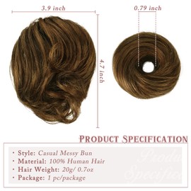RUWISS Long Thin Straight Tousled Updo Bun Real Human Hair Elegant Hair Pieces Hair Bun Long Scrunchie Extension for Women 20g (Golden Chestnut Mixed Light Golden Blonde)