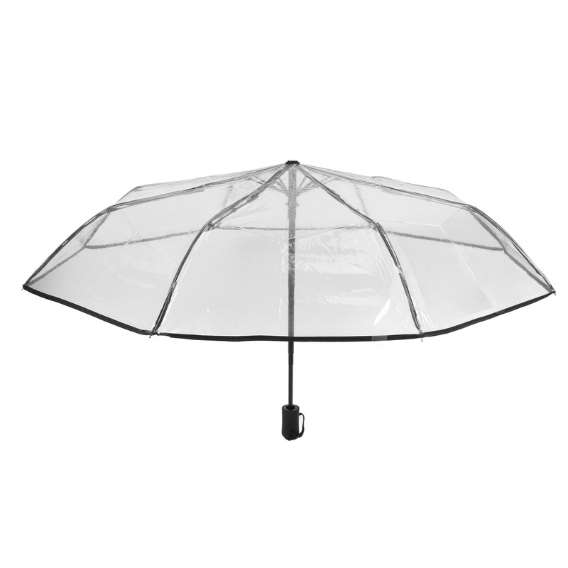 Clear Automatic Foldable Umbrella 8 Ribs 3 Folding Black Edging