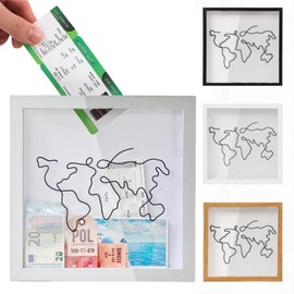Travel Adventure Archive Shadow Box, Memory Box Picture Frame with Slot, Concert Ticket Challenge Card Shadow Box Gifts for Keepsake Box, Travel Bill Coin Display Case Decor (White, 12*12 in)