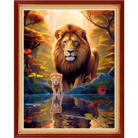 Findvoor Stamped Cross Stitch Kits for Beginner Embroidery Kits for Beginners Adults DIY 11CT Cross Stitch Patterns Needlepoint Kits Crossstitching Kits-Lion Scenery 16x20 inch